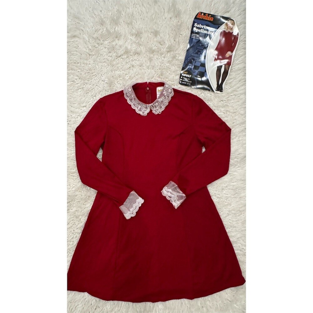 Archie Comics Sabrina Spellman Costume Dress Adult Red Lace Trim Long L Large